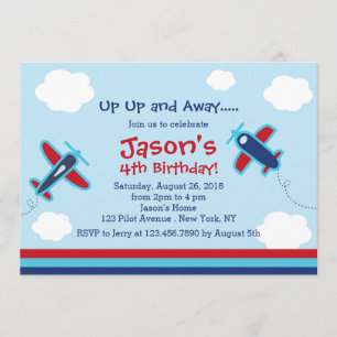 Up UP and Away Aeroplane Birthday Party I Invitation