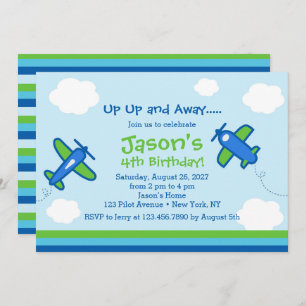 Up UP and Away Aeroplane Birthday Party  Invitation