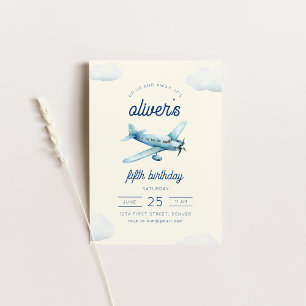 Up Up and Away Aeroplane Flight Birthday Invite