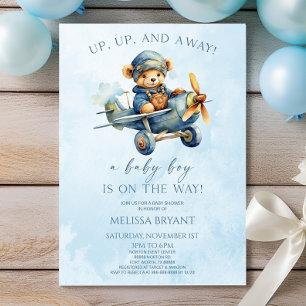 Up Up and Away! Aeroplane Teddy Bear Baby Shower  Invitation