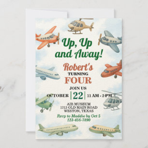 Up Up and Away Aircraft Birthday Invitation