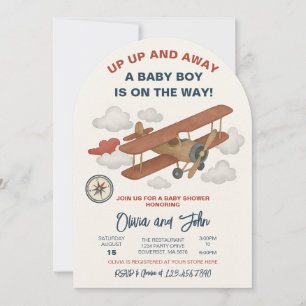 Up Up and Away Airplane Baby Shower Invitation