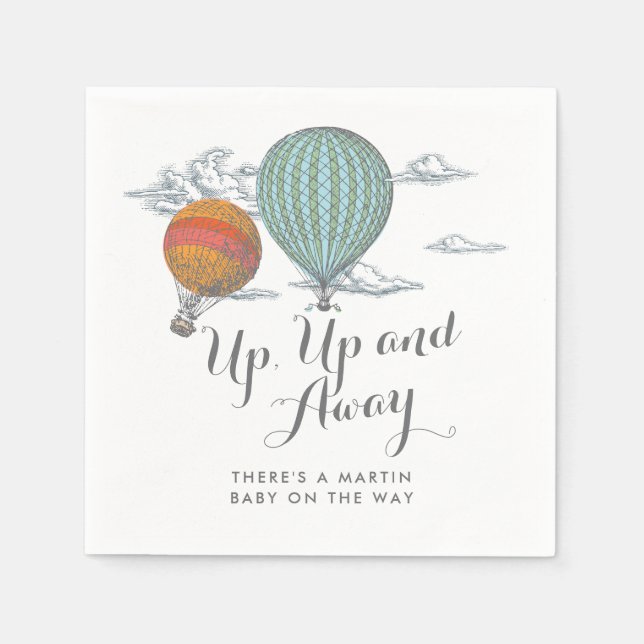 Up Up and Away Baby Shower Hot Air Balloons Napkin (Front)