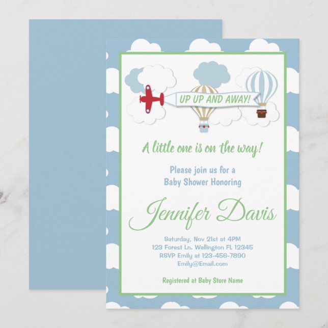 Up Up And Away! Baby Shower Invitation (Front/Back)