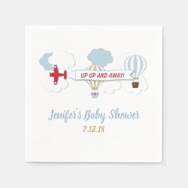 Up Up and Away Baby Shower Napkins (Front)