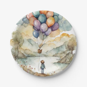Up, Up and Away Balloon Birthday Paper Plate