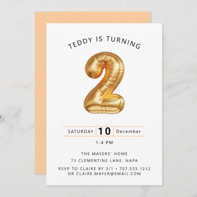  Up, Up, and Away! Balloon-Themed 2nd Birthday Par Invitation (Front/Back)