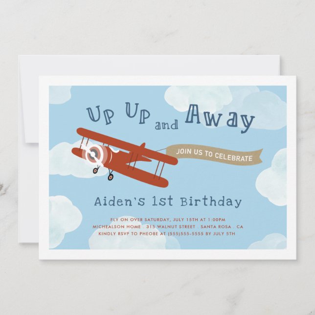 Up Up and Away Birthday Invitation (Front)