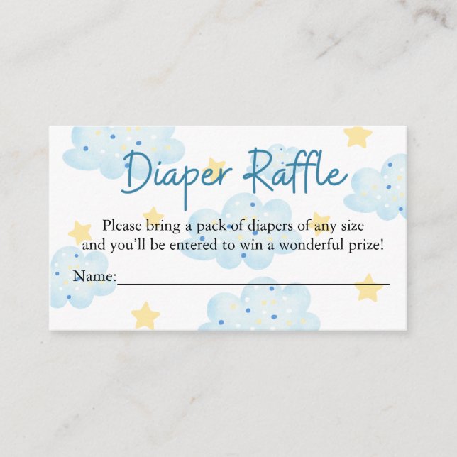 Up Up and Away Clouds and Stars Diaper Raffle Enclosure Card (Front)