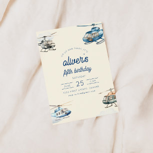 Up Up and Away Helicopter Flight Birthday Invite