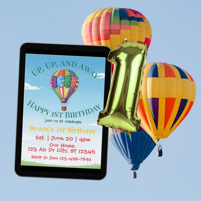 Up, Up, and Away Hot Air Balloon 1st Birthday Invitation (Creator Uploaded)