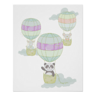 "Up, Up, and Away!" - Hot Air Balloon Animal Poster