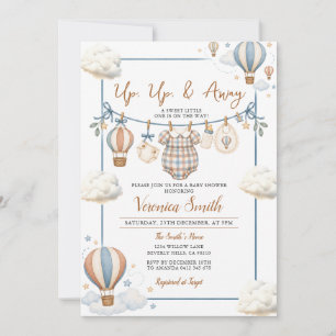 Up Up and Away Hot Air Balloon Baby Shower Blue Invitation