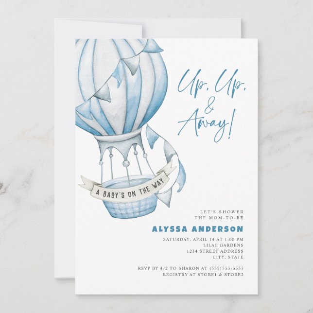 Up Up and Away Hot Air Balloon Baby Shower Invitation (Front)