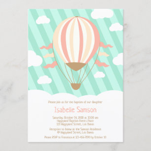 Up Up and Away Hot Air Balloon Baptism Invitation