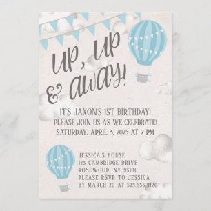 Up Up and Away Hot Air Balloon Birthday Party Invitation