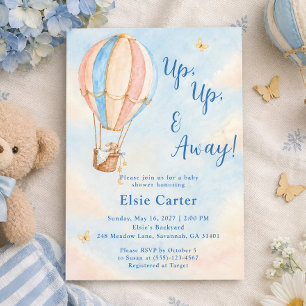 Up Up and Away Hot Air Balloon Bunny Baby Shower  Invitation