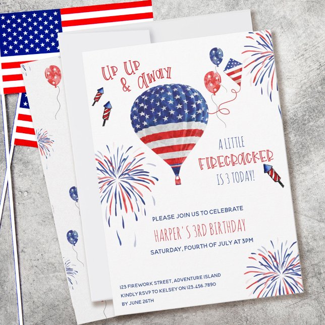 Up Up and Away Little Firecracker Any Age Birthday Invitation (Creator Uploaded)