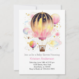 Up  Up and Away Pink Adventure Girl Baby Shower Invitation