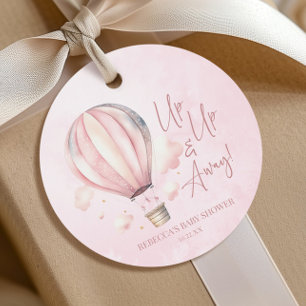 Up Up and Away! Pink Hot Air Balloon Baby Shower Favour Tags