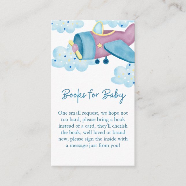 Up Up and Away Purple Aeroplane Books for Baby Enclosure Card (Front)