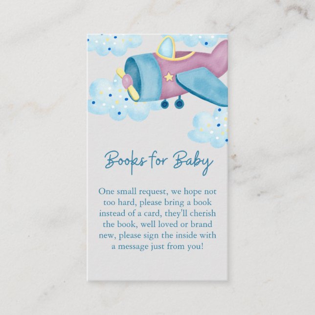 Up Up and Away Purple Grey Aeroplane Books for Bab Enclosure Card (Front)