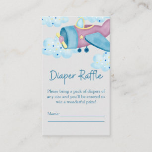 Up Up and Away Purple Grey Aeroplane Diaper Raffle Enclosure Card