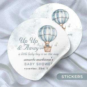 Up Up and Away! Teddy Bear Balloon Baby Shower  Classic Round Sticker