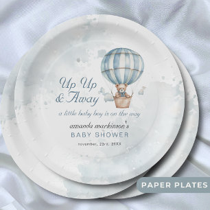 Up Up and Away! Teddy Bear Balloon Baby Shower Paper Plate