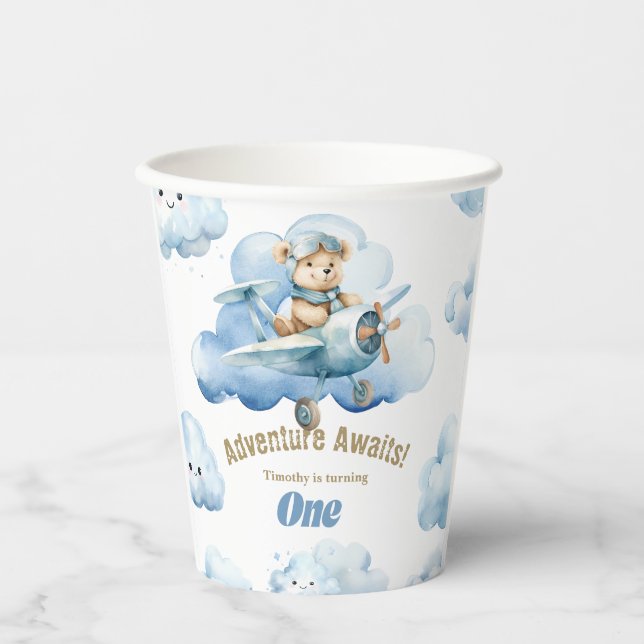 Up, Up, and Away: Teddy's First Birthday Soars Paper Cups (Front)