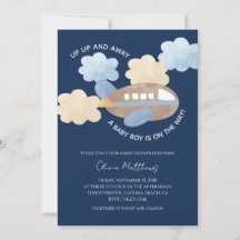 Up Up and Away Watercolor Airplane Boy Baby Shower