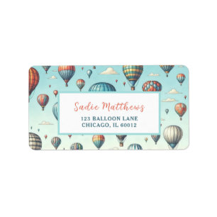 Up, Up, and Away! Whimsical Hot Air Balloons Label