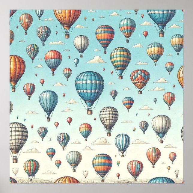 Up, Up, and Away! Whimsical Hot Air Balloons Poster (Front)