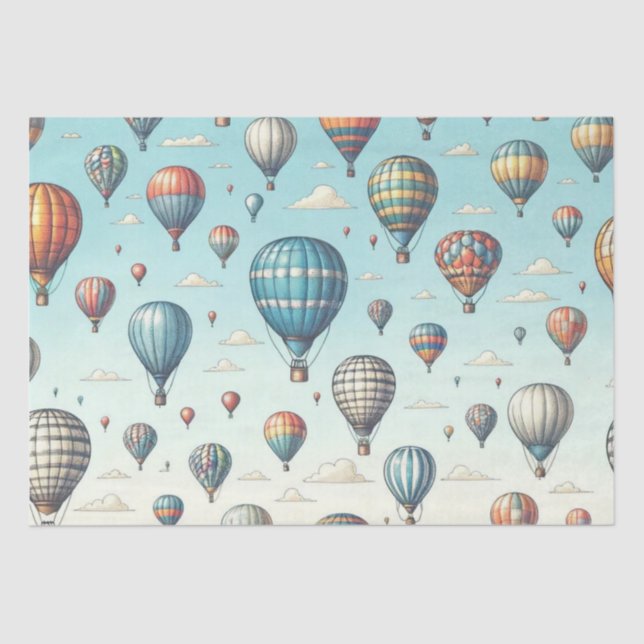 Up, Up, and Away! Whimsical Hot Air Balloons Tissue Paper (Front)