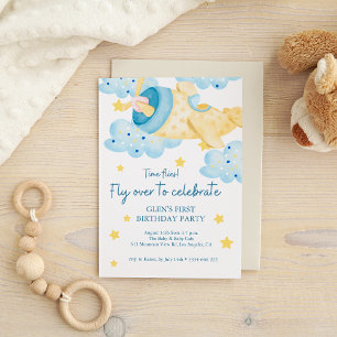 Up Up and Away Yellow Aeroplane Birthday Boy Invitation