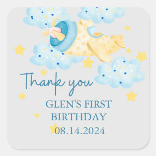 Up Up and Away Yellow Grey Aeroplane Thank you  Square Sticker