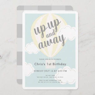 Up Up and Away Yellow Hot Air Balloon 1st Birthday Invitation