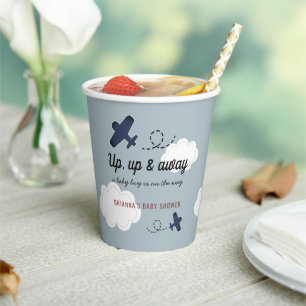 Up Up & Away Aeroplane Blue Boy Baby Shower Paper Cups