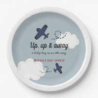 Up Up & Away Aeroplane Blue Boy Baby Shower