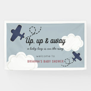 Up Up & Away Aeroplane Blue Boy Baby Shower Welcom Banner