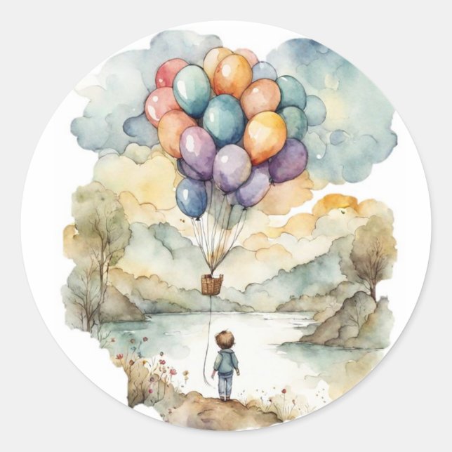 Up, Up & Away Birthday Sticker (Front)