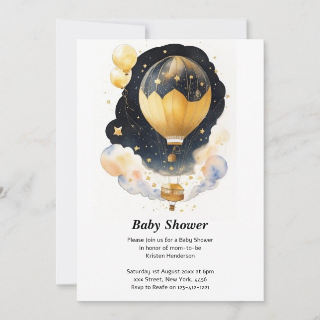Up, Up & Away: Celestial Balloon Baby Shower Invitation (Front)