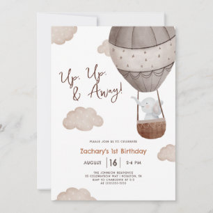 Up Up & Away Hot Air Balloon 1st Birthday Invitation