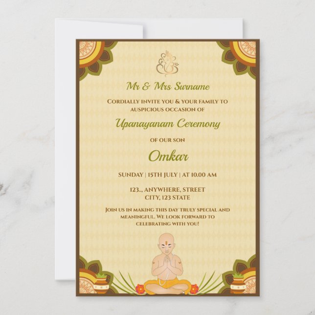 Upanayanam Ceremony Invitation card, Janoi Card (Front)