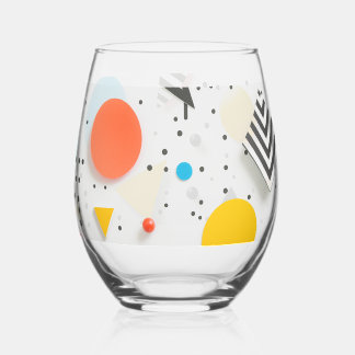 Upbeat background of shapes and stripes stemless wine glass