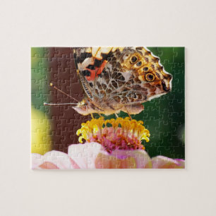 Upclose Butterfly on a Pink Zinnia Flower Jigsaw Puzzle