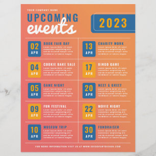Upcoming Calendar of Events Schedule Flyer