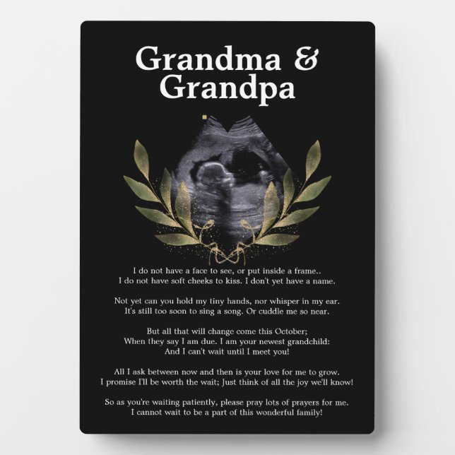 Upcoming Grandchild Announcement for Grandparents Plaque (Front)