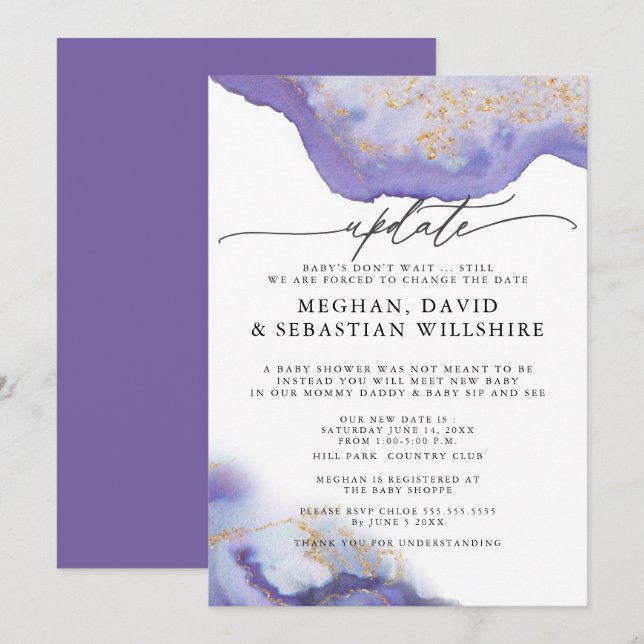 Update Baby Shower Amethyst Watercolor Geode Invitation (Front/Back)