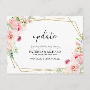 Update Blush Floral Wedding Change The Date Postcard